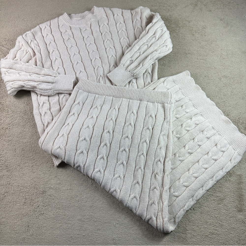 Sweater skirt set chunky cable knit women’s xl beige party holiday